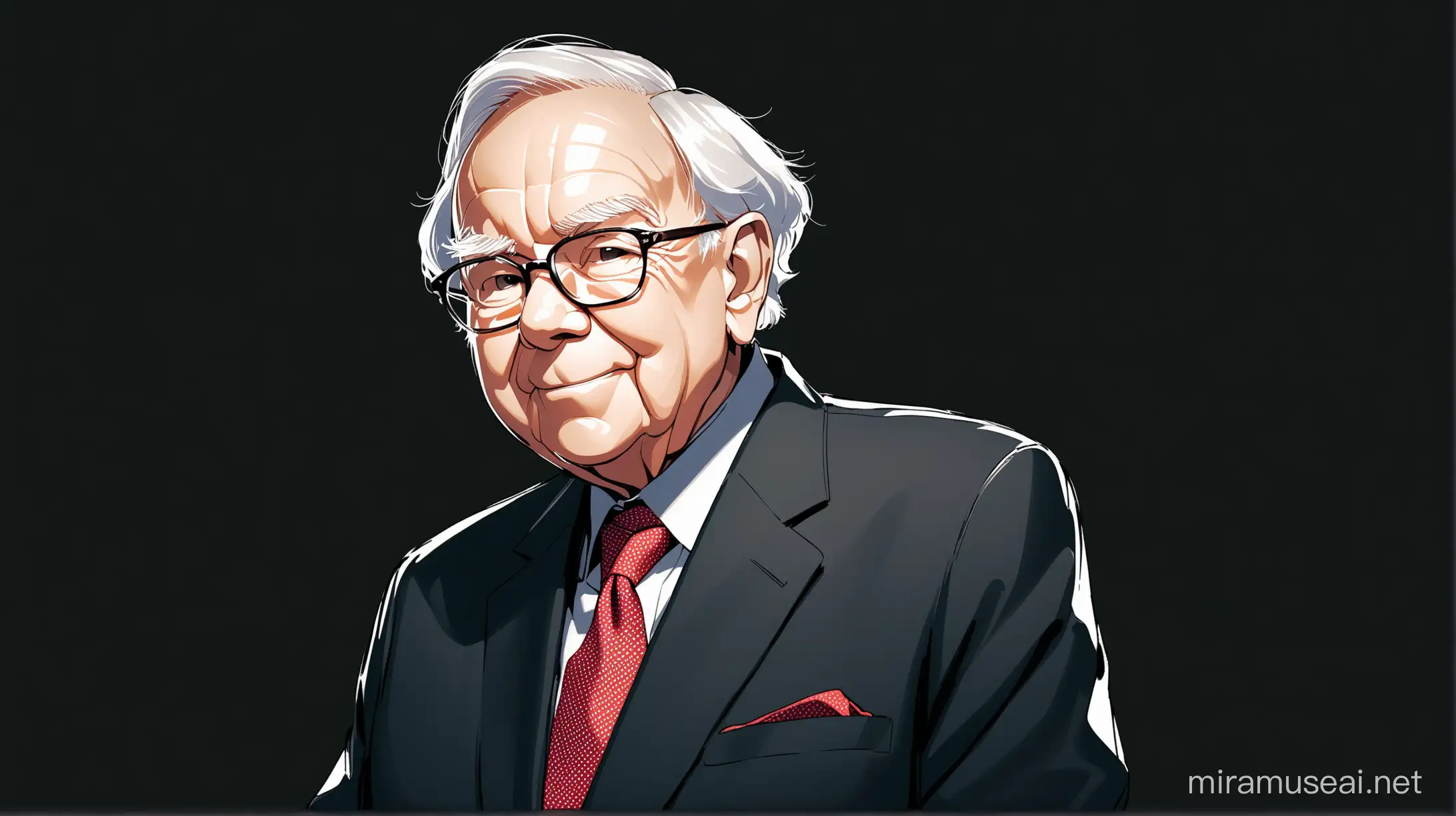 warren buffett advising on becoming rich with black colour background.