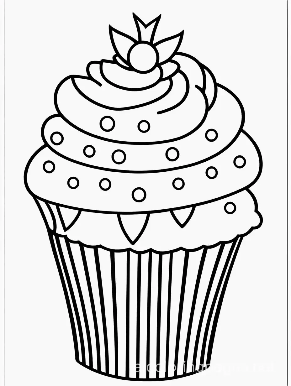 cupecake  coloring page for kids 4-8, Coloring Page, black and white, line art, white background, Simplicity, Ample White Space. The background of the coloring page is plain white to make it easy for young children to color within the lines. The outlines of all the subjects are easy to distinguish, making it simple for kids to color without too much difficulty