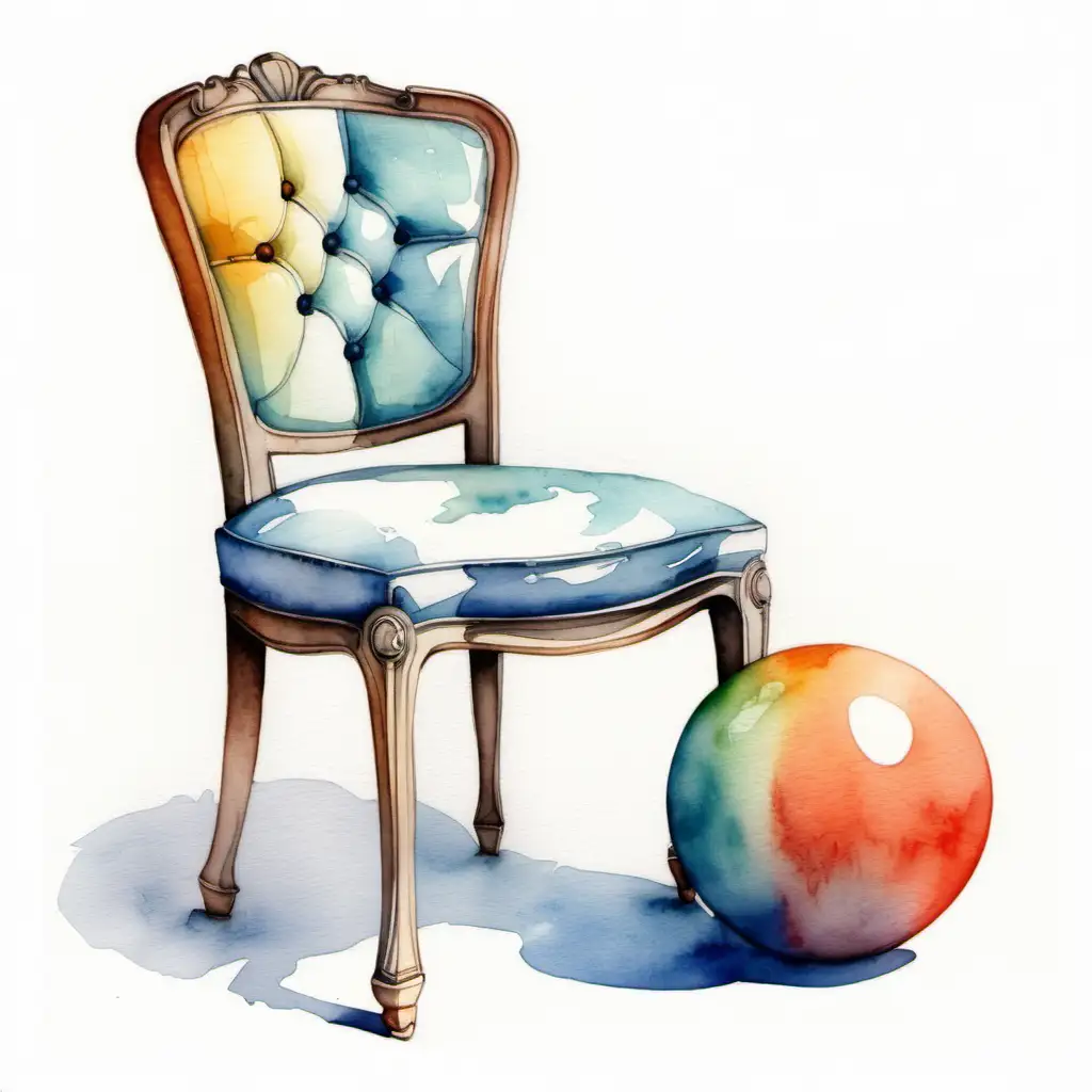 Charming Watercolored Art Featuring a Chair and Ball