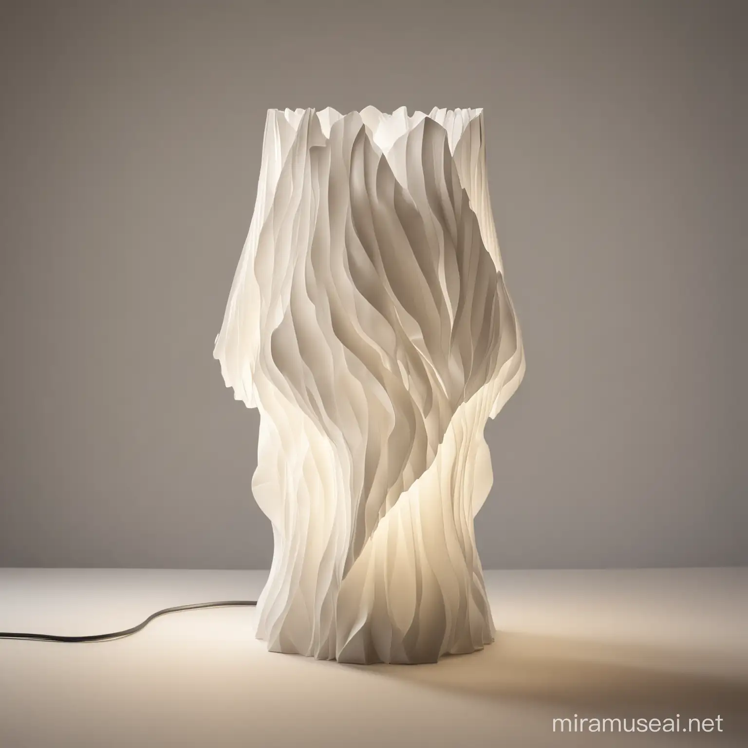 3D Printed Issey Miyake Style Lamp with Cinematic Depth of Field