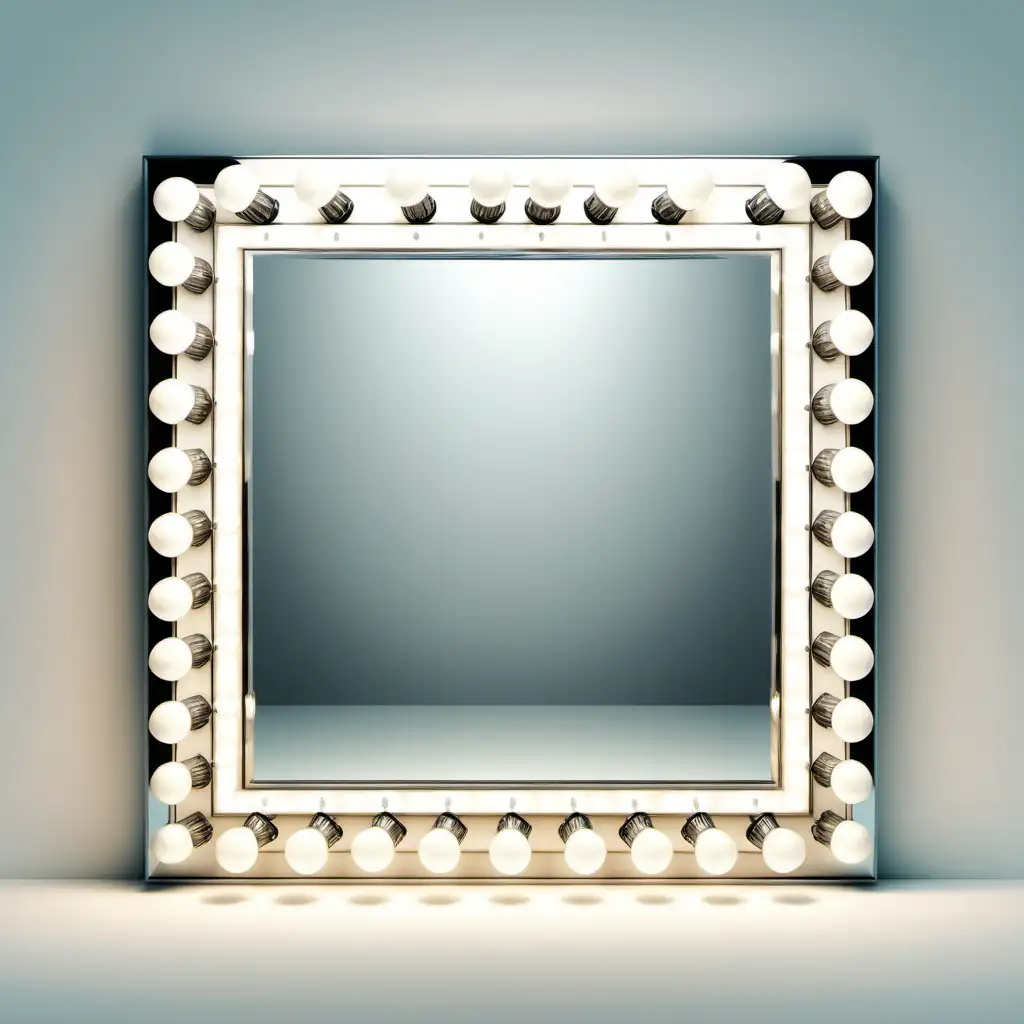 an illustration of a square mirror surrounded by light bulbs, as used by film stars, isolated on a white background