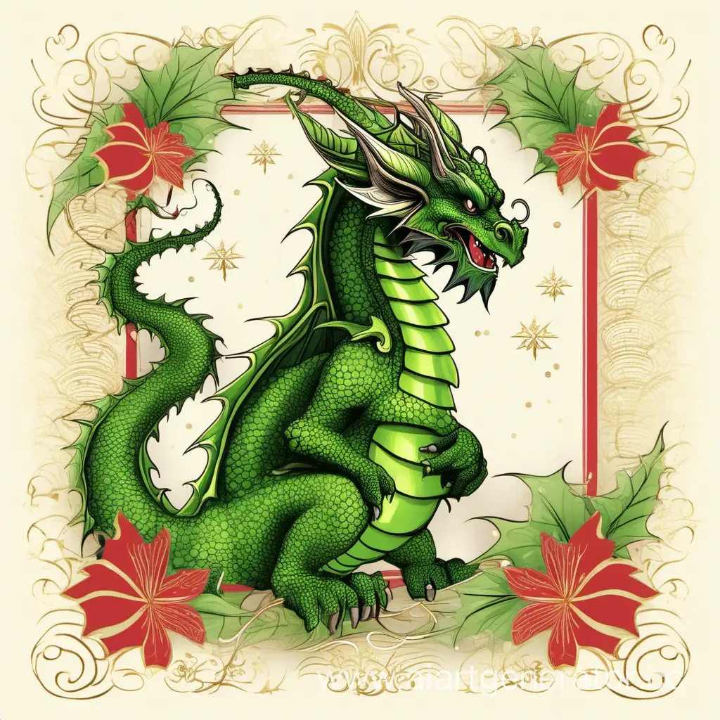 открытка на новый год зелёного дракона
