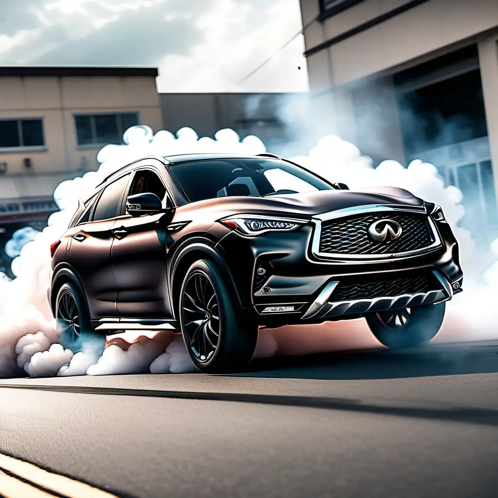 Anime Fantasy Style Infiniti QX50 Performing HighSpeed Doughnuts with Smoking Tires