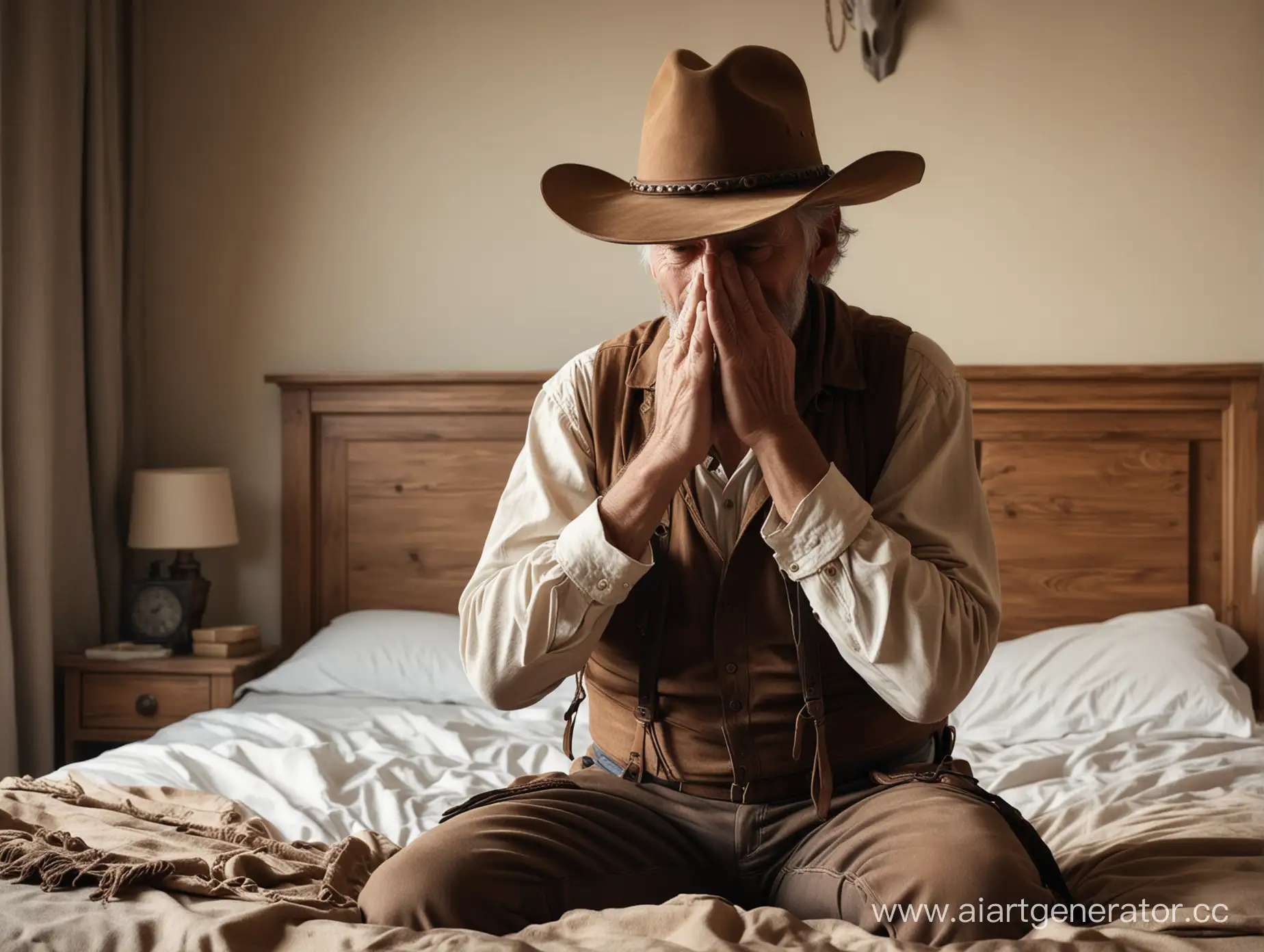 Remorseful-Cowboy-Reflecting-in-Wild-West-Bedroom