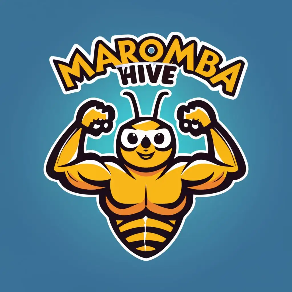 logo, cartoon double biceps pose, with the text "Maromba Hive", typography, be used in Sports Fitness industry