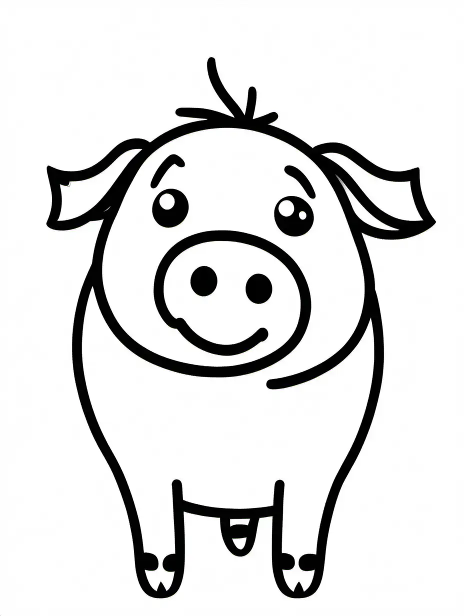 extremely simple black line drawing of a pig smiling,
 on white background, coloring book for toddlers, 