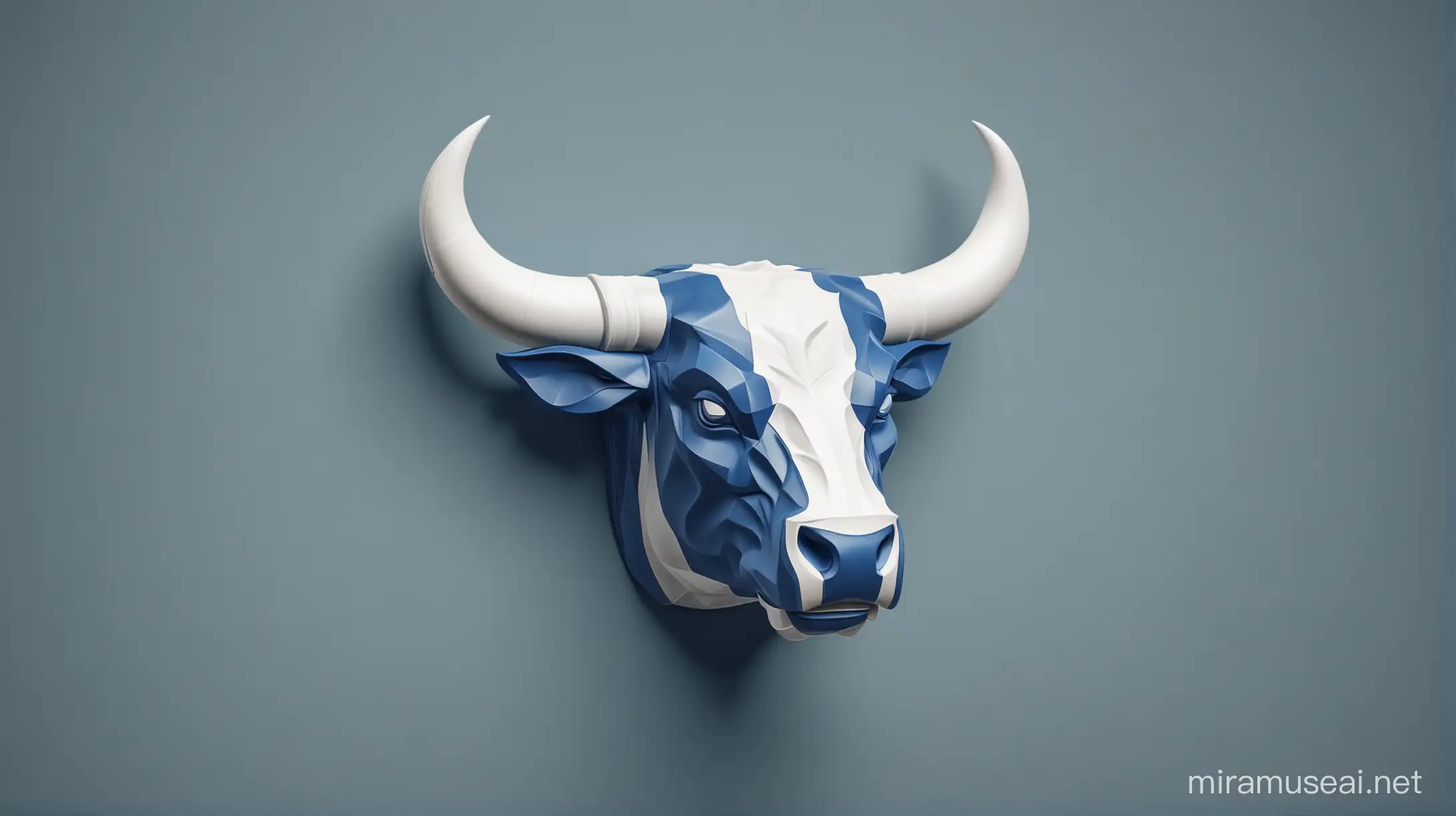 Blue and White 3D Bull Logo 