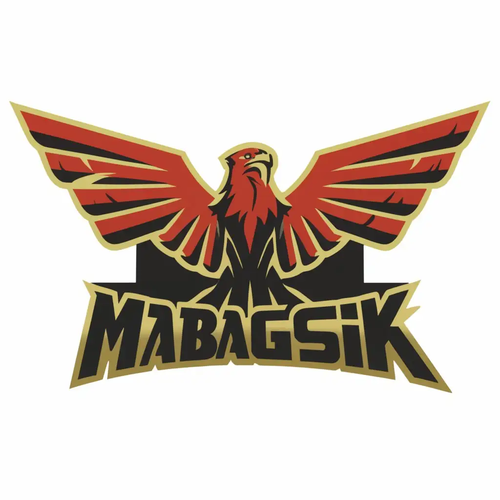 a logo design,with the text 'Mabagsik', main symbol:Red eagle,Moderate,be used in Religious industry,black background