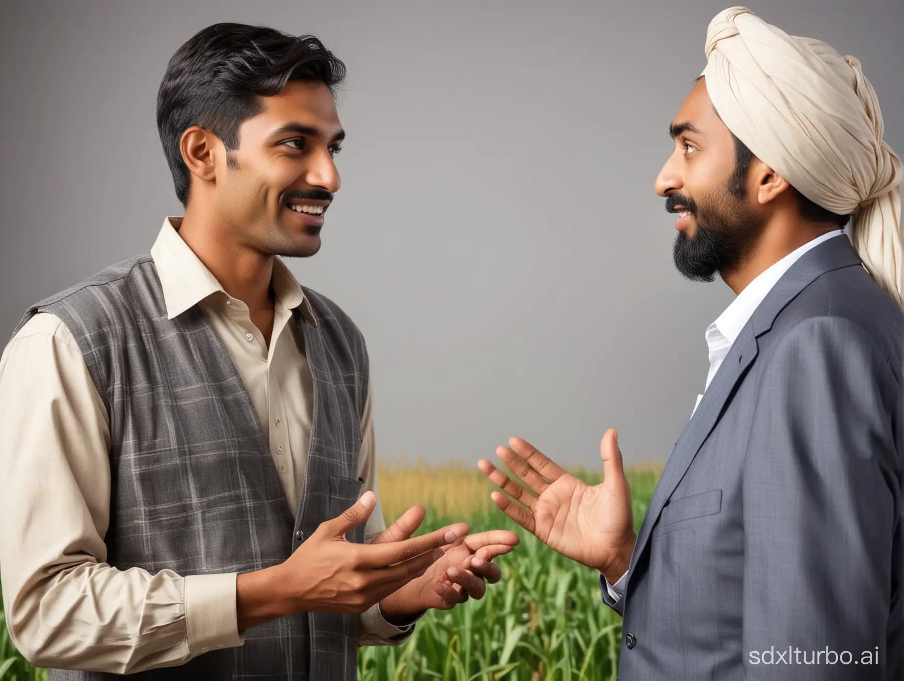 Indian farmer asking question With businessman