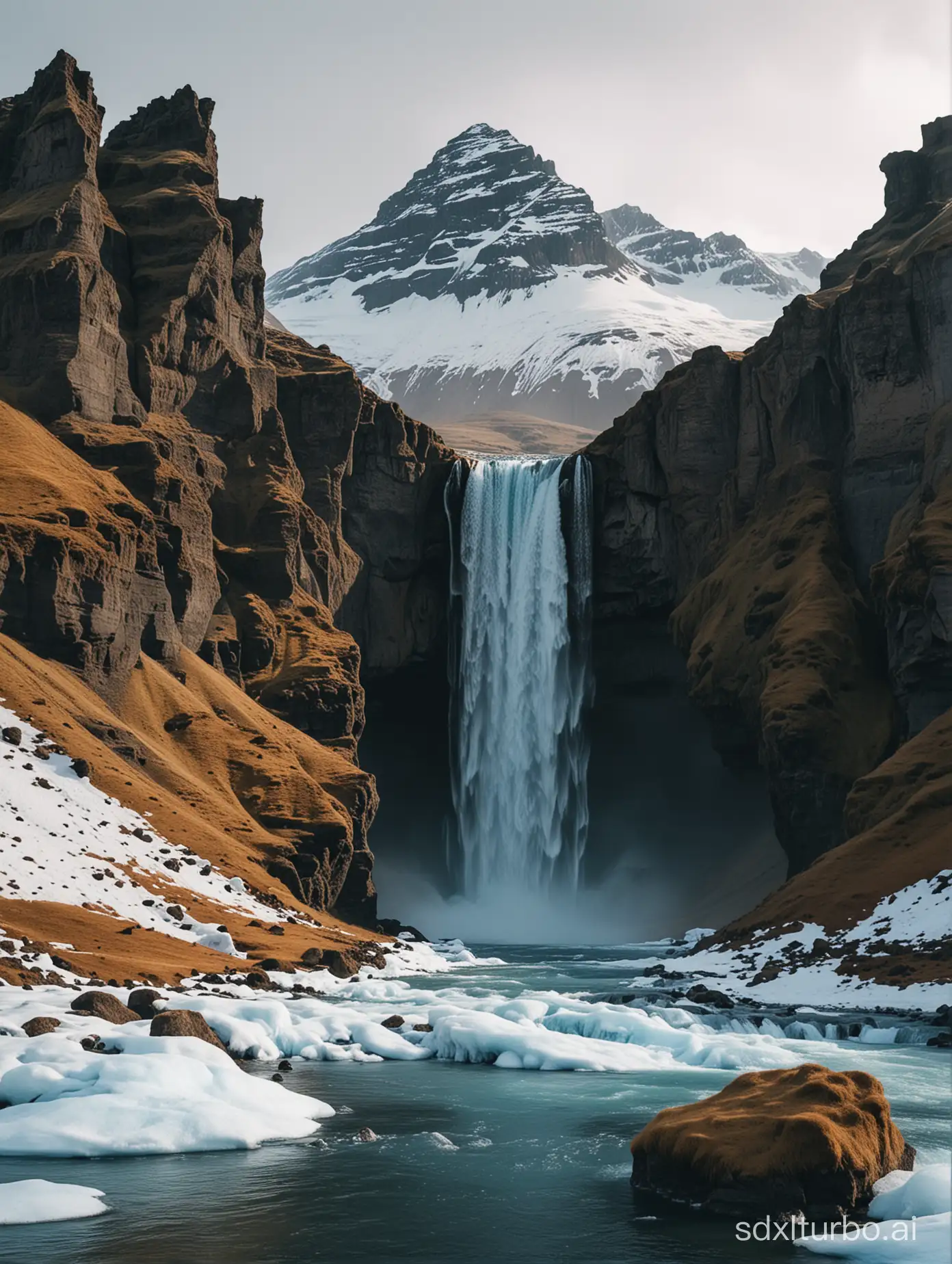 lofi iceland with waterfalls and peaks and ice