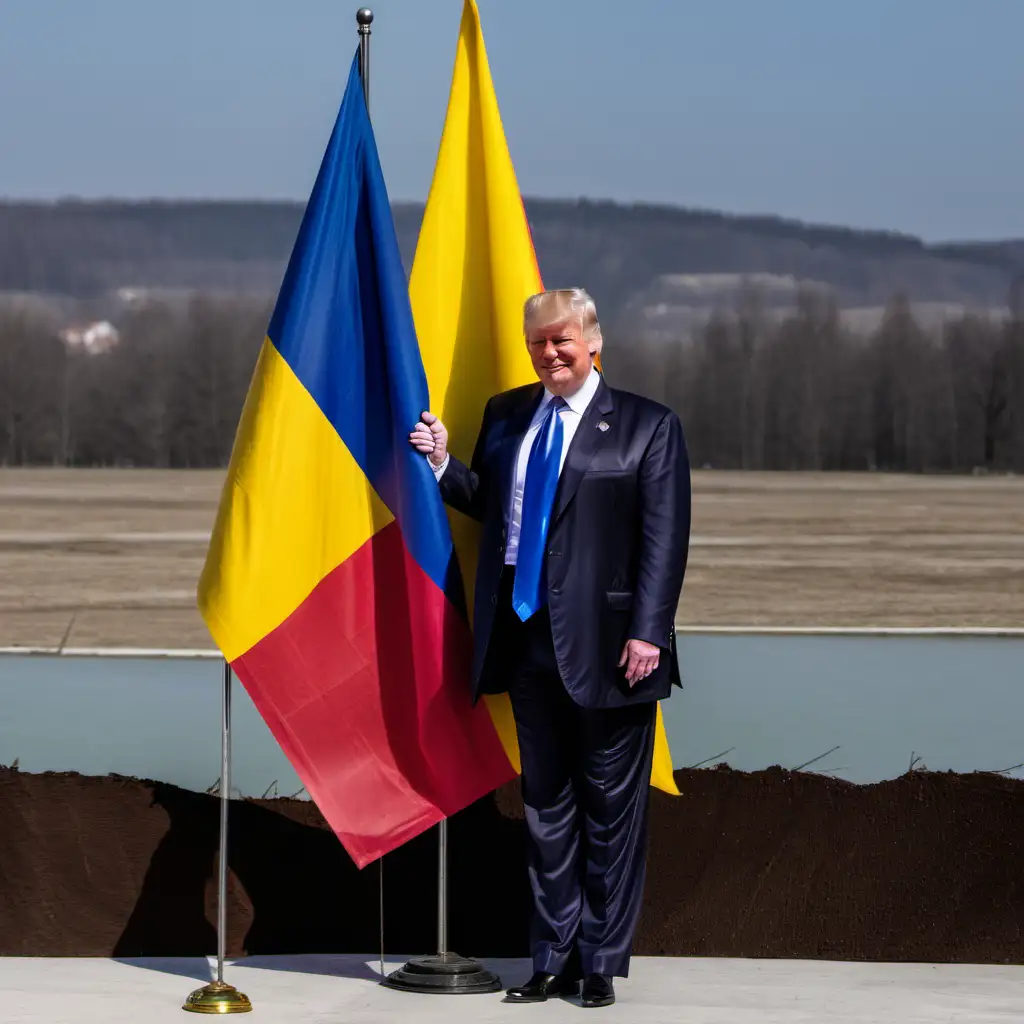 Trump holding Romania flag