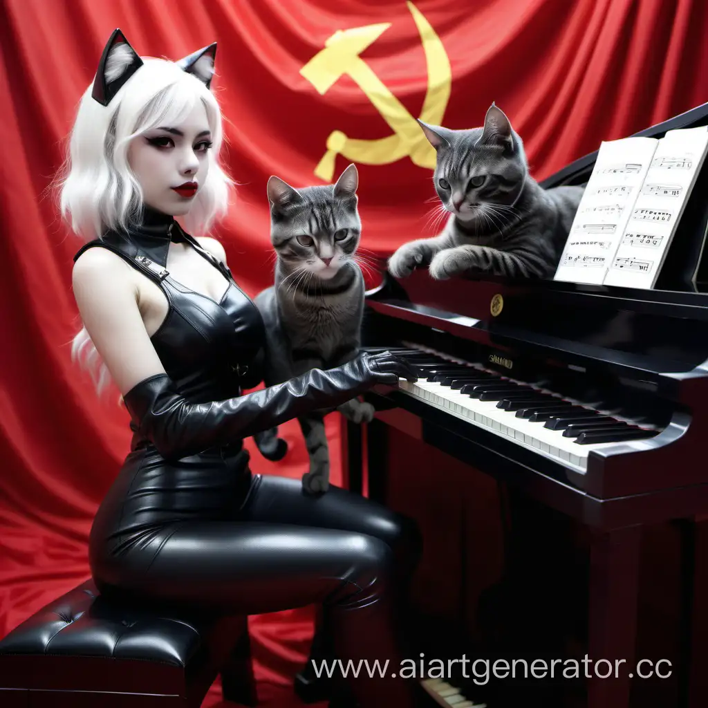 Communist squad catgirl human leather play the piano