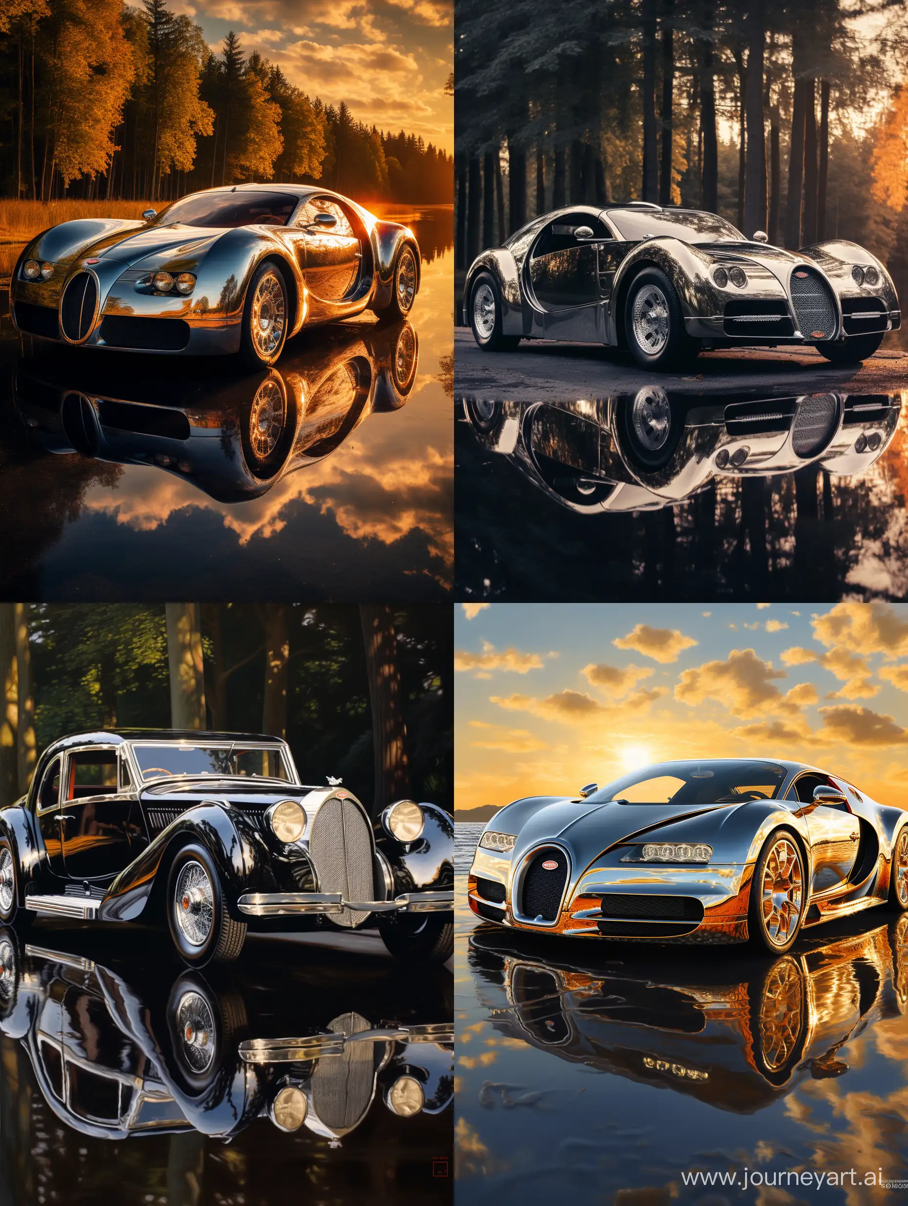 Epic realism buggati car in water sunlight reflections in car raw style