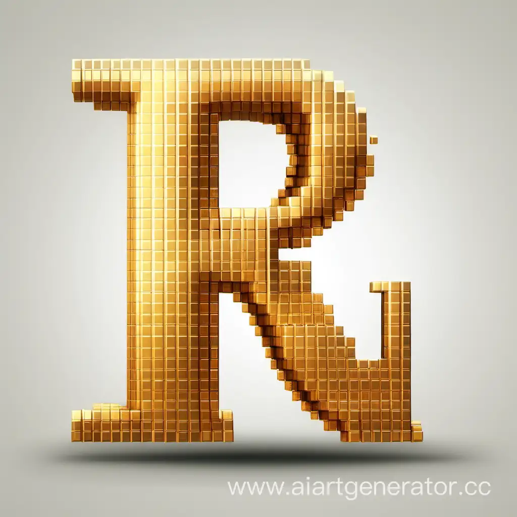 beautiful golden pixel letter R on a white background 2d