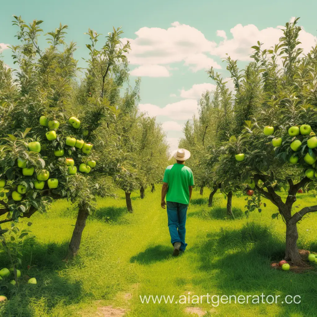 Lush-Green-Apple-Orchard-with-Dedicated-Farmer