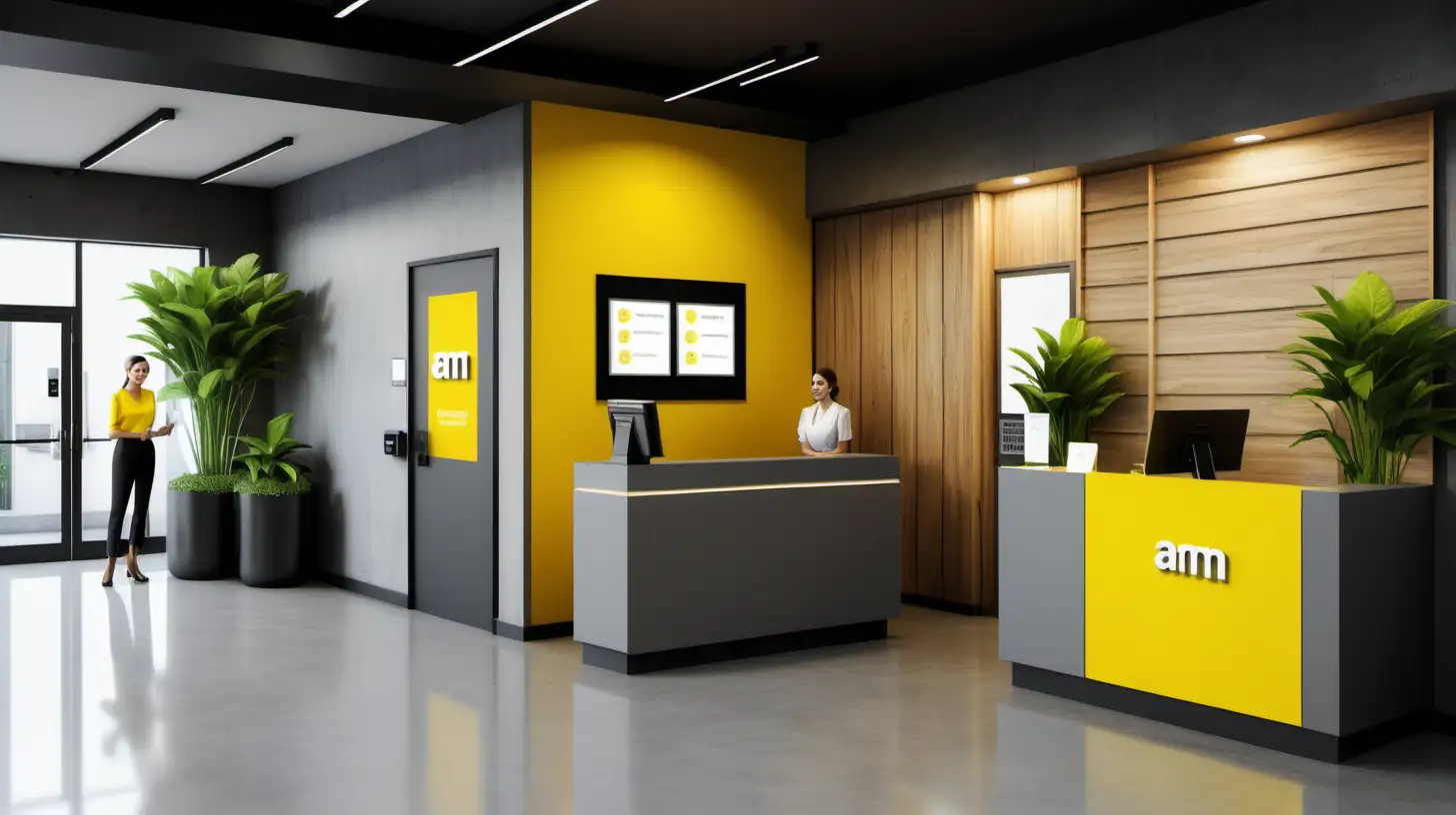 Contemporary Office Lobby with Electronic SelfRegistration and Cozy Customer Lounge