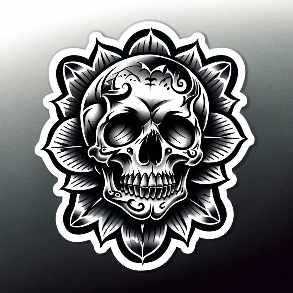 Tattoo oldschool Design, Sticker skull, bläht and white, 