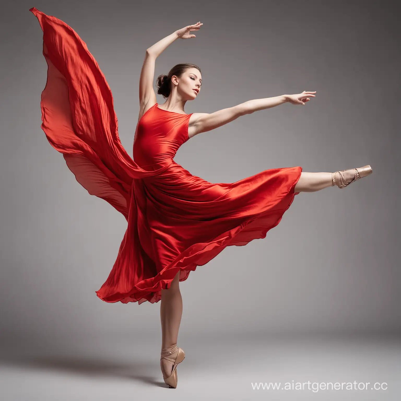 танцовщица в движении в красном платье во весь рост
