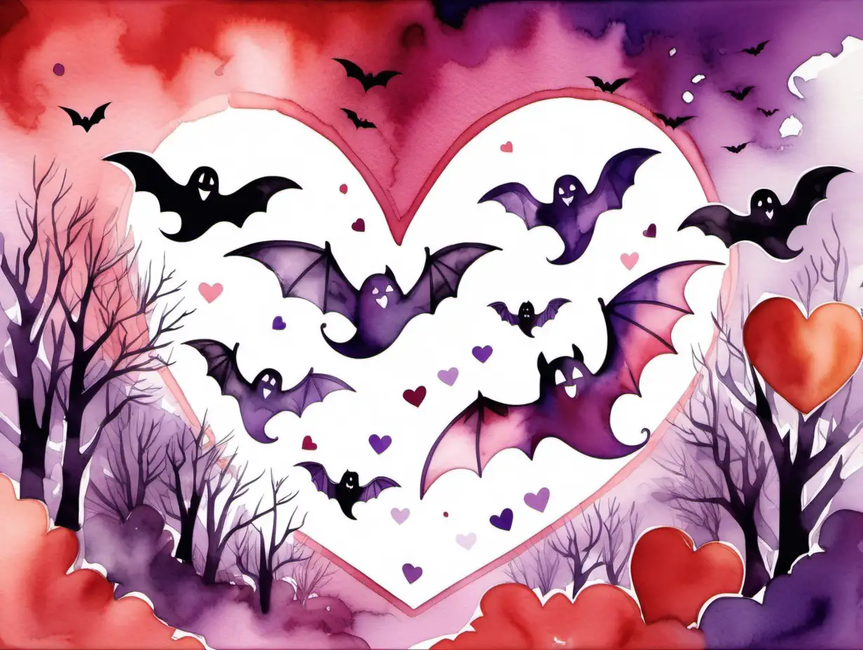 Whimsical Valentines Day and Halloween Watercolor Fusion