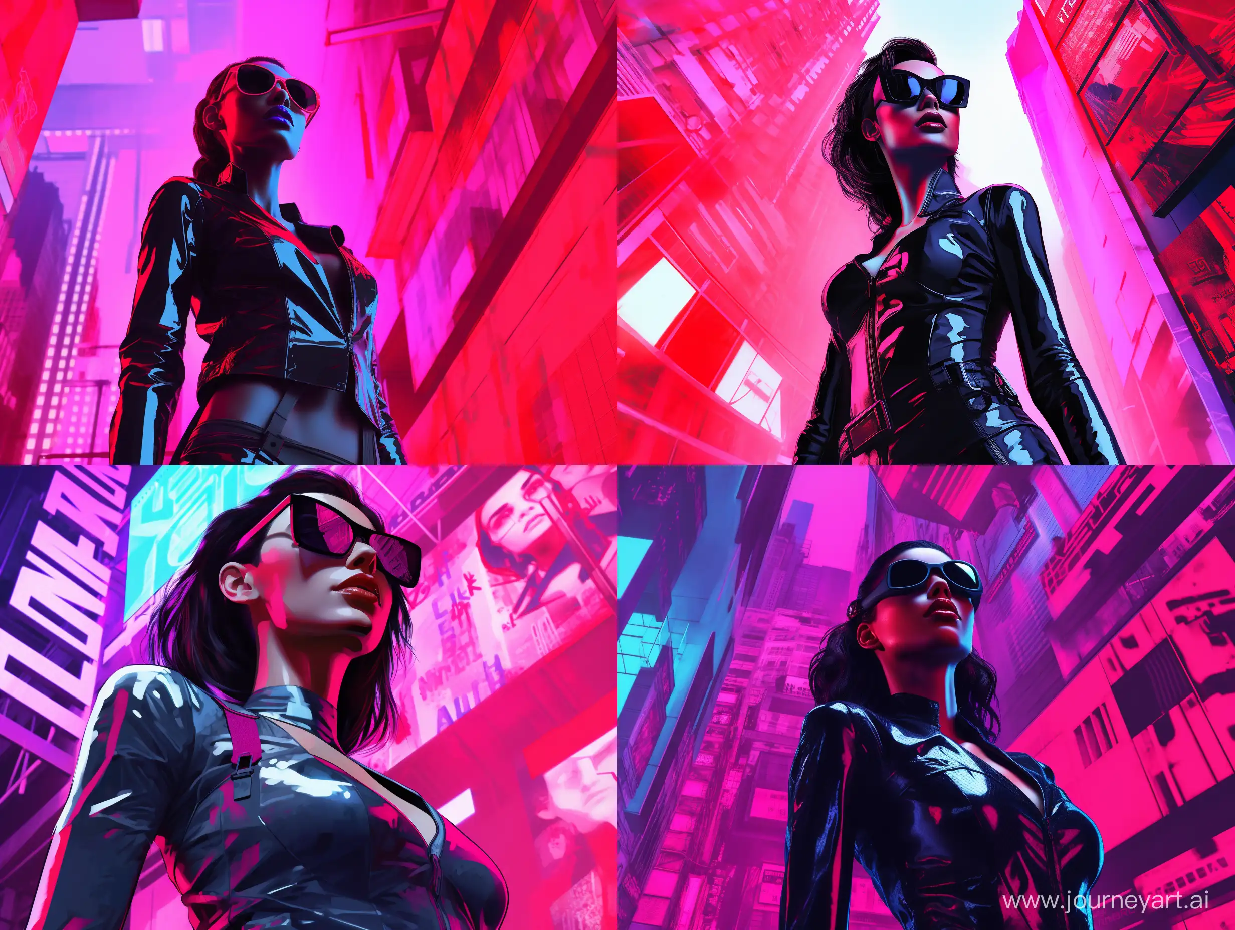 Futuristic-Cyberpunk-City-Model-Pose-with-Neon-Lights-Synthwave-Art