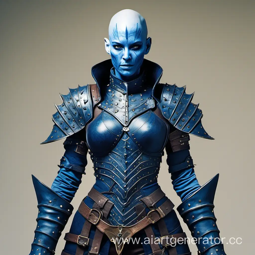 BlueSkinned-Female-Warrior-in-Riveted-Leather-Armor-with-Daggers