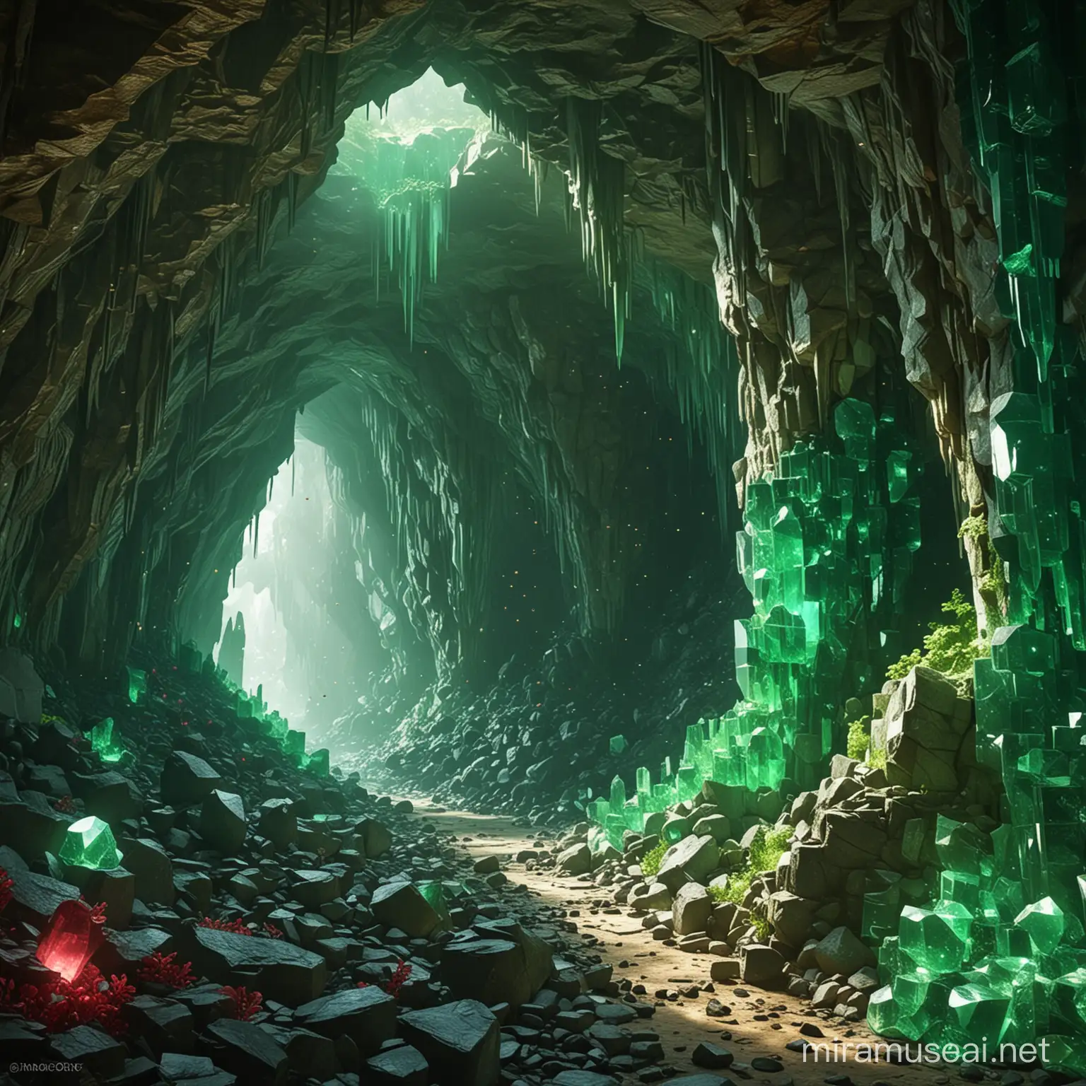 Greed Cave, a mystical world with green crystal walls.  You can mine precious ores like rubies, gold, and platinum here.