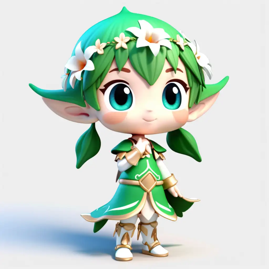 solid blank background,  lily of the nile flower elf, chibi, front view, nature lighting, light and light shade contrast, 3d, c4d, oc rendering, best quality, 8k, full body, cute
