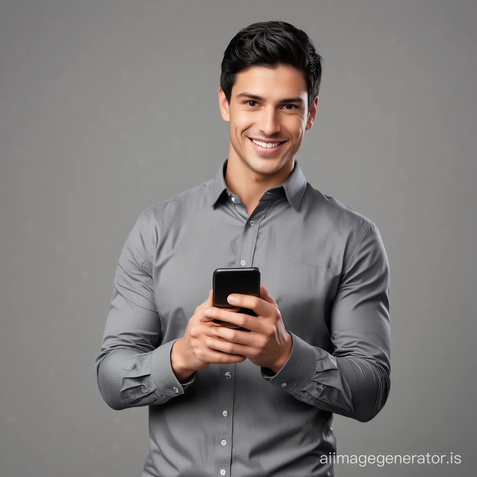 Confident-Young-Businessman-Smiling-with-Smartphone
