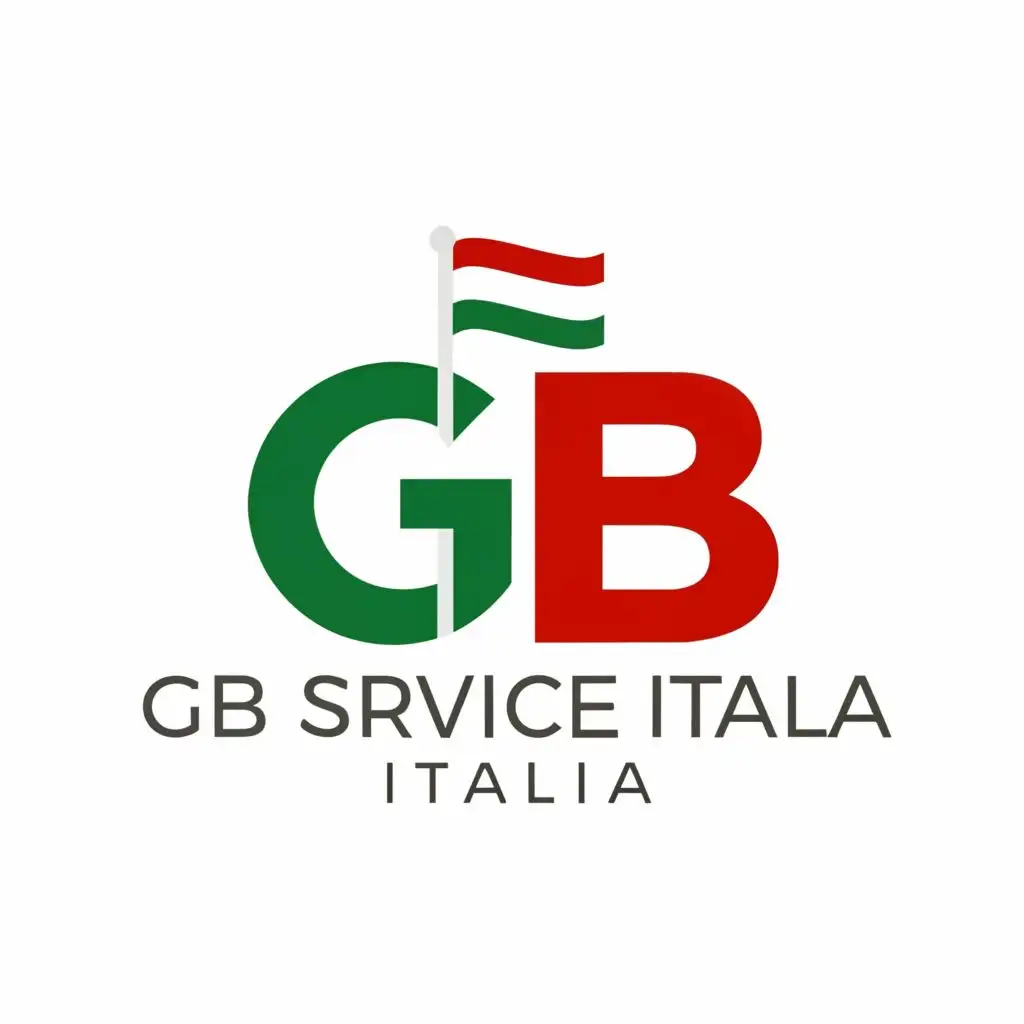 a logo design, with the text 'GB SERVICE ITALIA', main symbol: LETTER G green AND letter B red, NEAR EACH OTHER. color of ITALY FLAG, do not make shades, solid color. add a vertical color stripes  on a small italian flag with vertical color stripes. vertical color stripes  with 3 colors of italian flag. .PROFESSIONAL, MODERN, ELEGANT, Moderate, be used in Retail industry, clear background