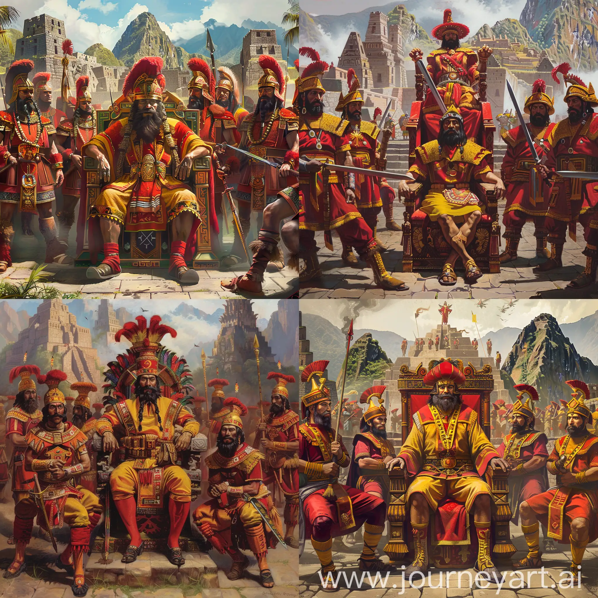 Medieval-Incan-King-Surrounded-by-Warriors-in-Machu-Picchu-Temple
