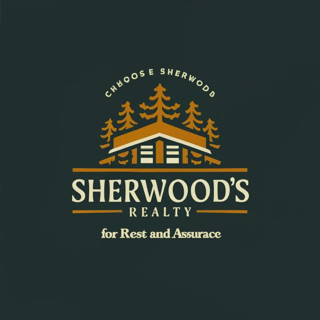 a logo design,with the text "Sherwood Realty
Choose Sherwood's
For Rest and Assurance", main symbol:Cabin in the woods,Moderate,be used in Real Estate industry,clear background