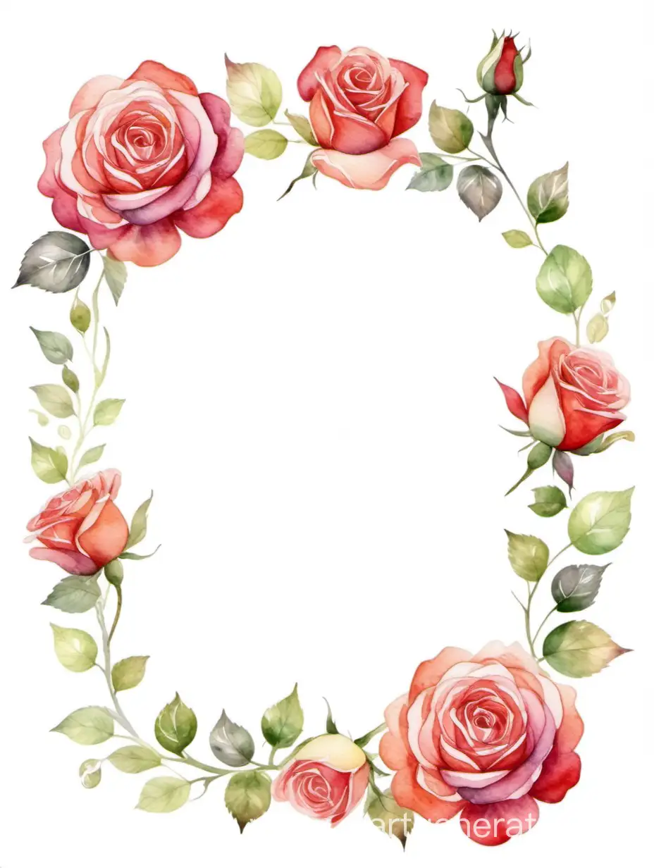 Elegant-Watercolor-Frame-with-Curling-Roses-on-a-White-Background