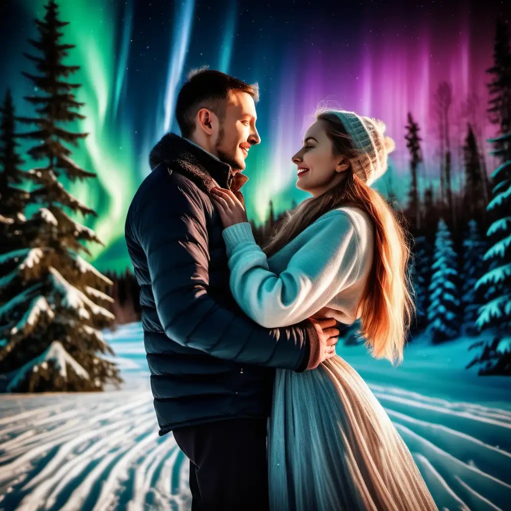 Central European Couple Dancing in Enchanting Winter Night