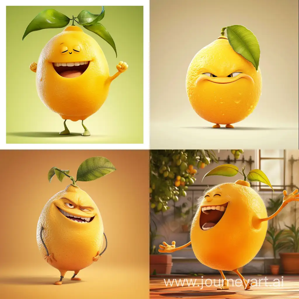 Disney movie poster, Pixar, anthropomorphic happy lemon character 