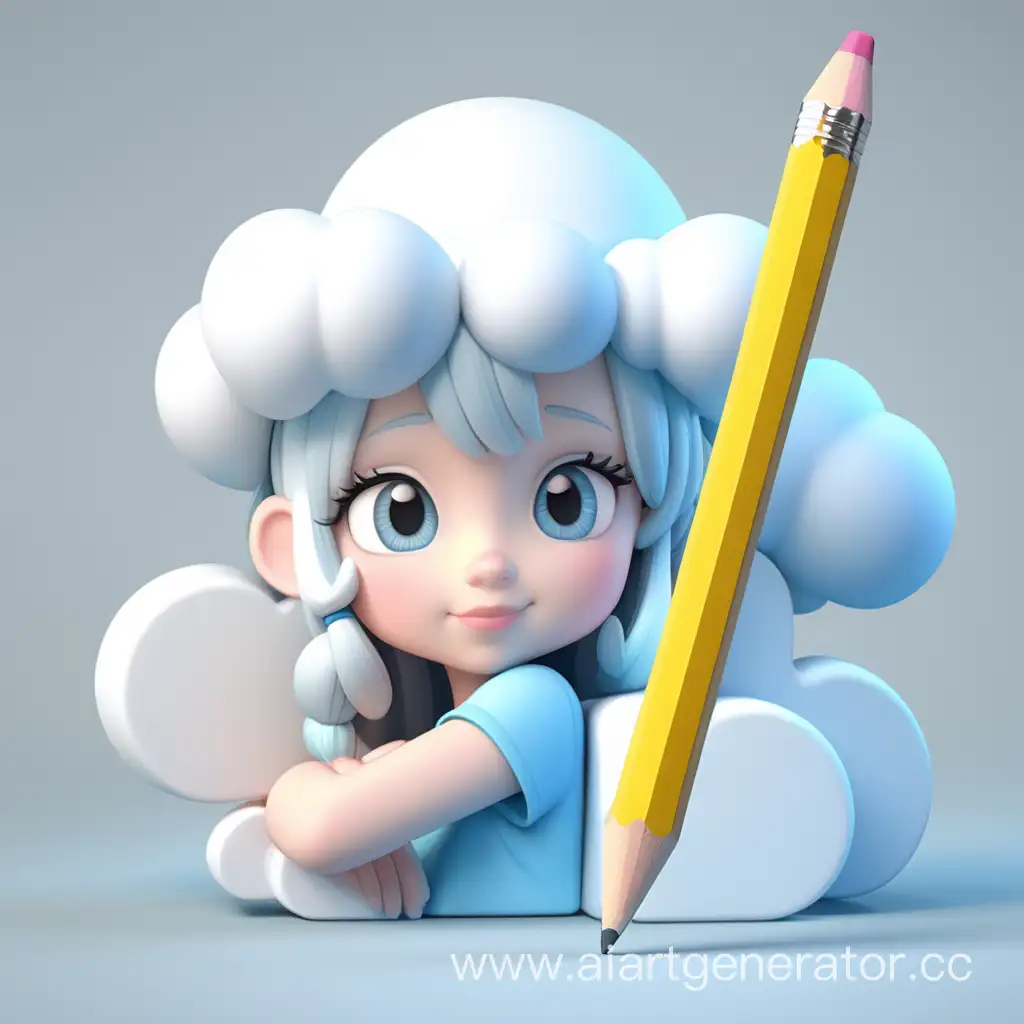 Girl-Drawing-on-a-White-Cloud-3D-Matte-Plastic-Cartoon-Icon