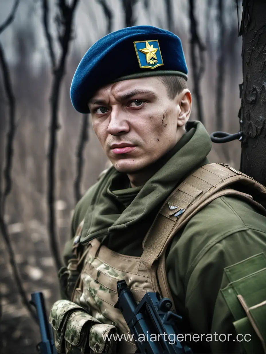 российский солдат на Специальной военной операции на Украине смотрит с надеждой на победу и окончание военных действий портрет