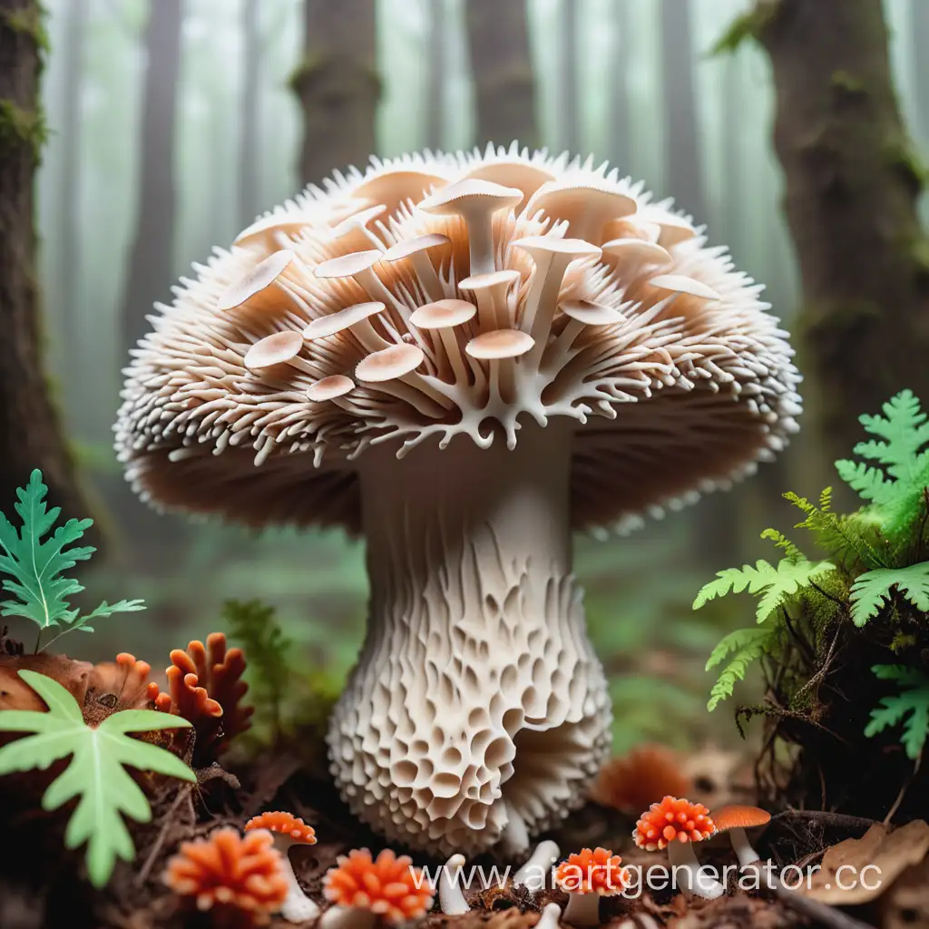 Mycelium-of-the-Beautiful-Hedgehog-Mushroom-in-Forest-Setting