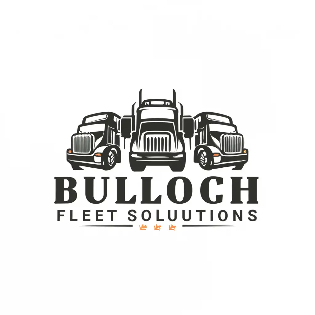 a logo design,with the text "Bulloch Fleet Solutions", main symbol:3 trucks
a freightliner 
a service truck
a pickup truck
,Moderate,clear background