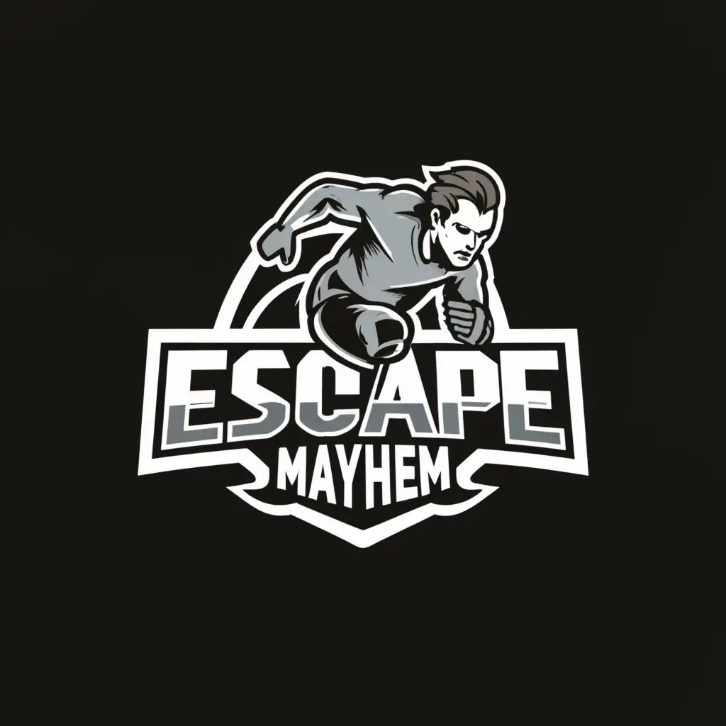 a logo design,with the text "Escape Mayhem", main symbol:run,Moderate,be used in Internet industry,clear background