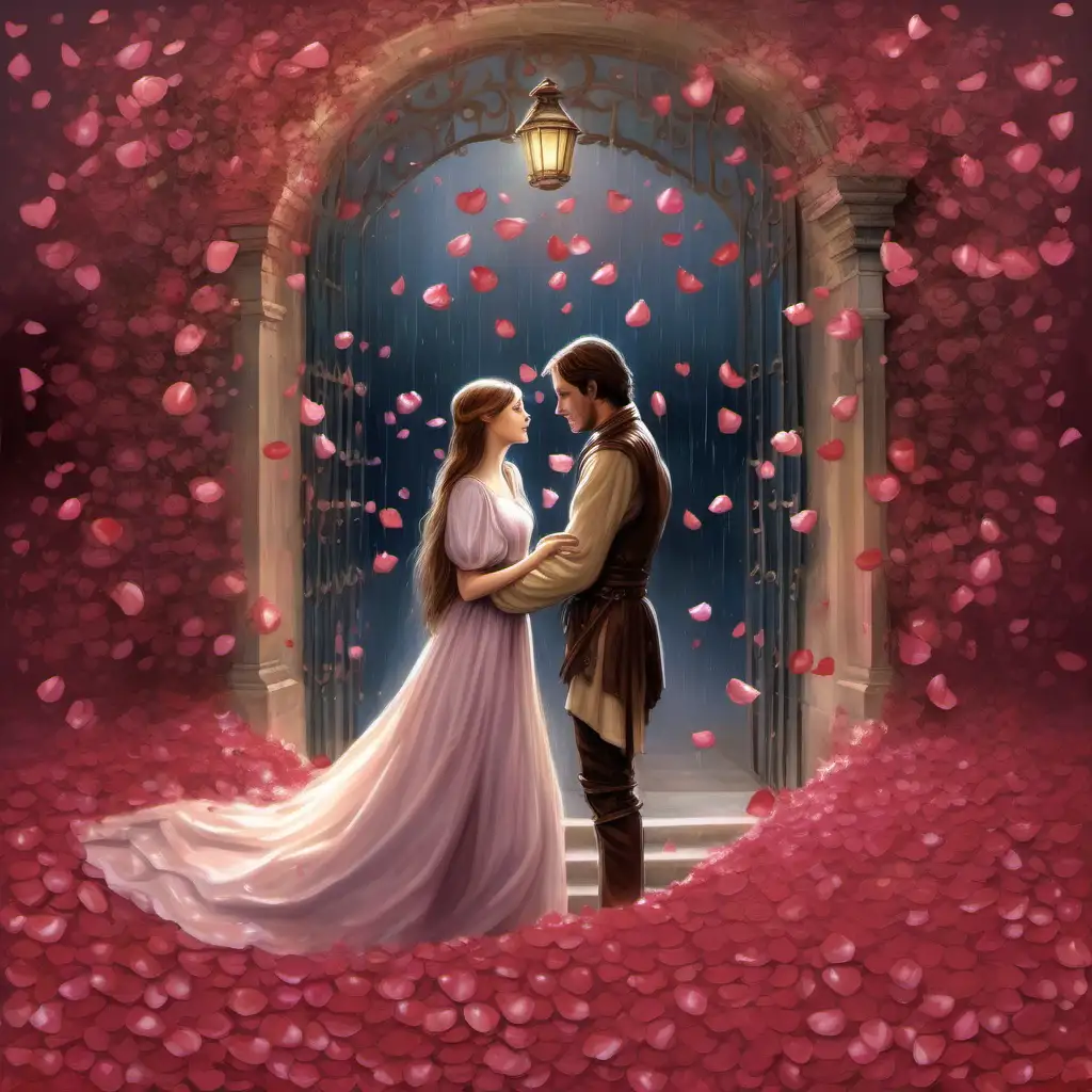 As John and the maiden embrace amidst a shower of rose petals, the nightingale watches from afar, its heart filled with happiness at having brought true love to fruition.