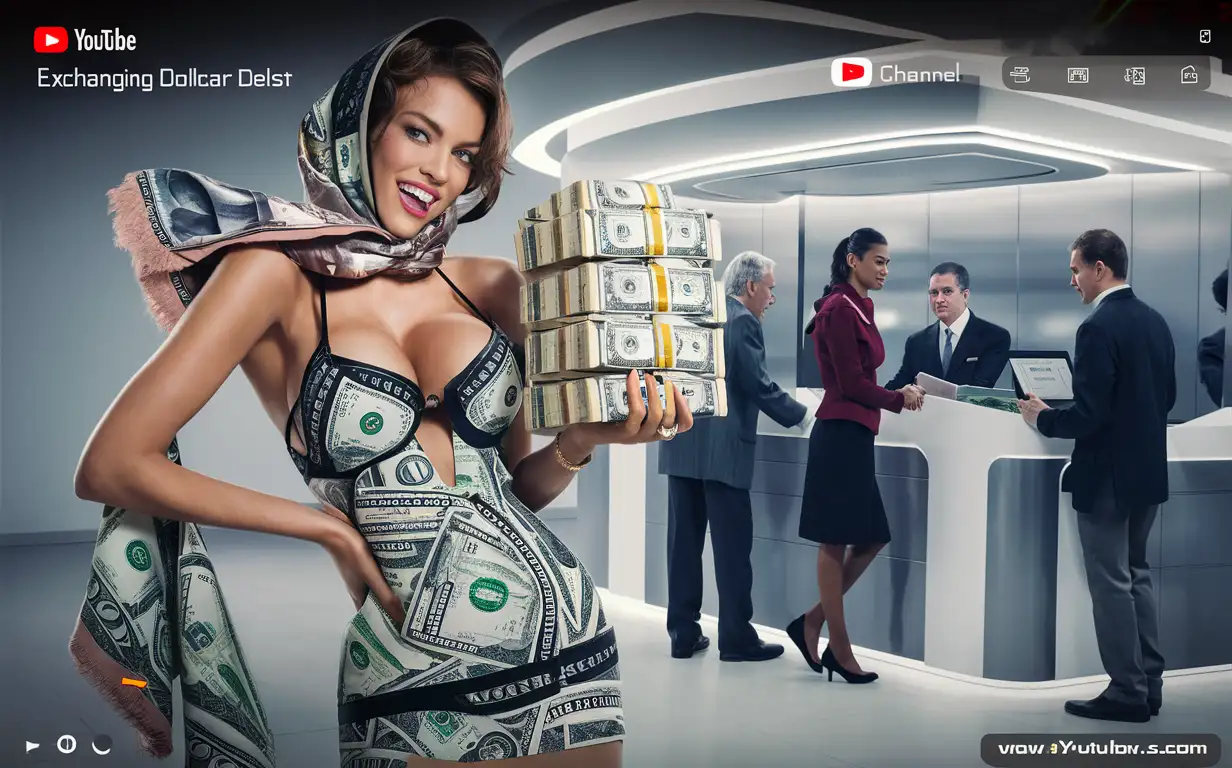 I neet a thumbnail for my youtube channel about exchange dollar , but i want you use sexy girls , money , bank , scarf , and customers in your photo 