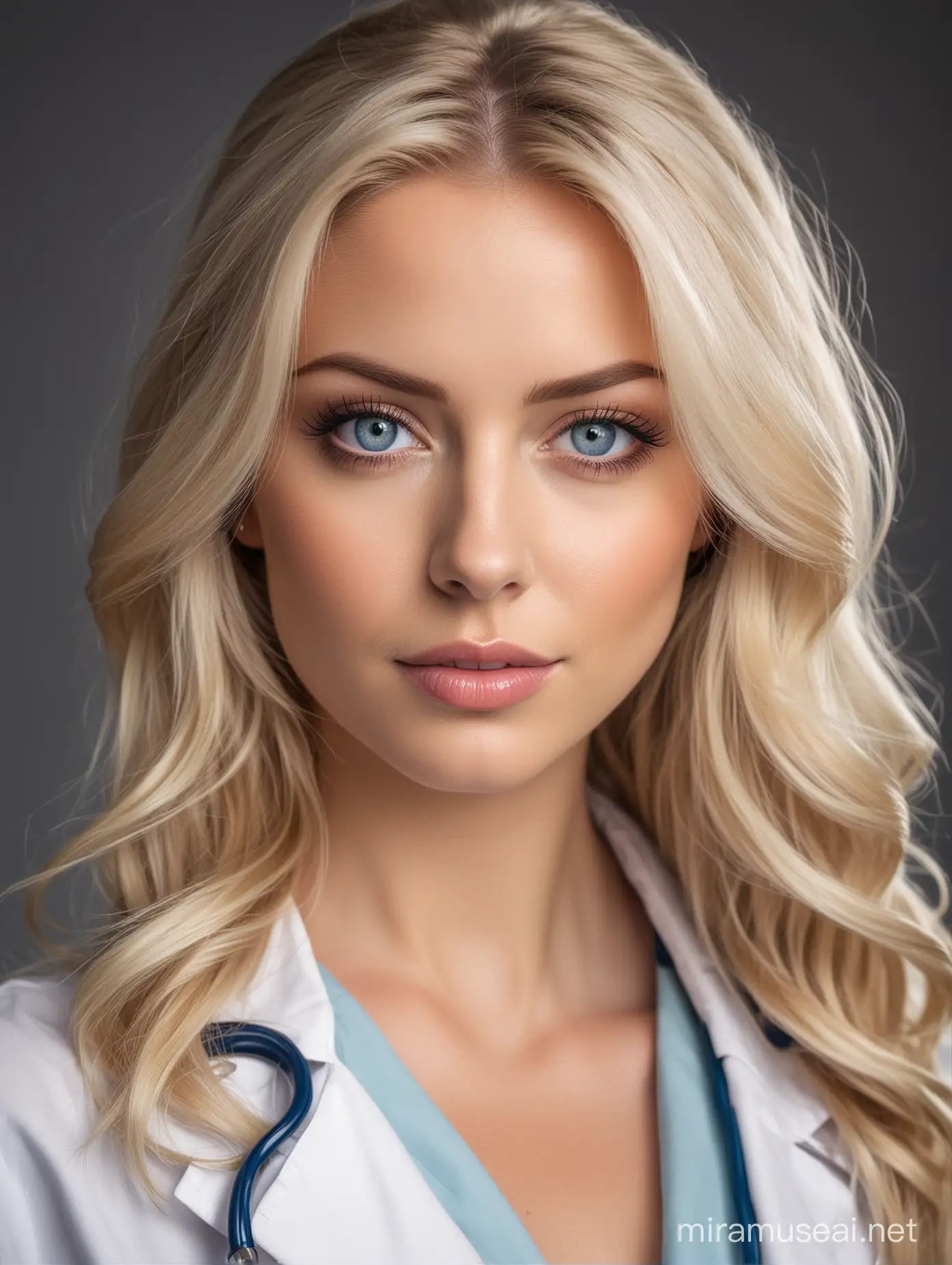 Blonde Doctor with Blue Eyes Elegant Female Physician Portrait