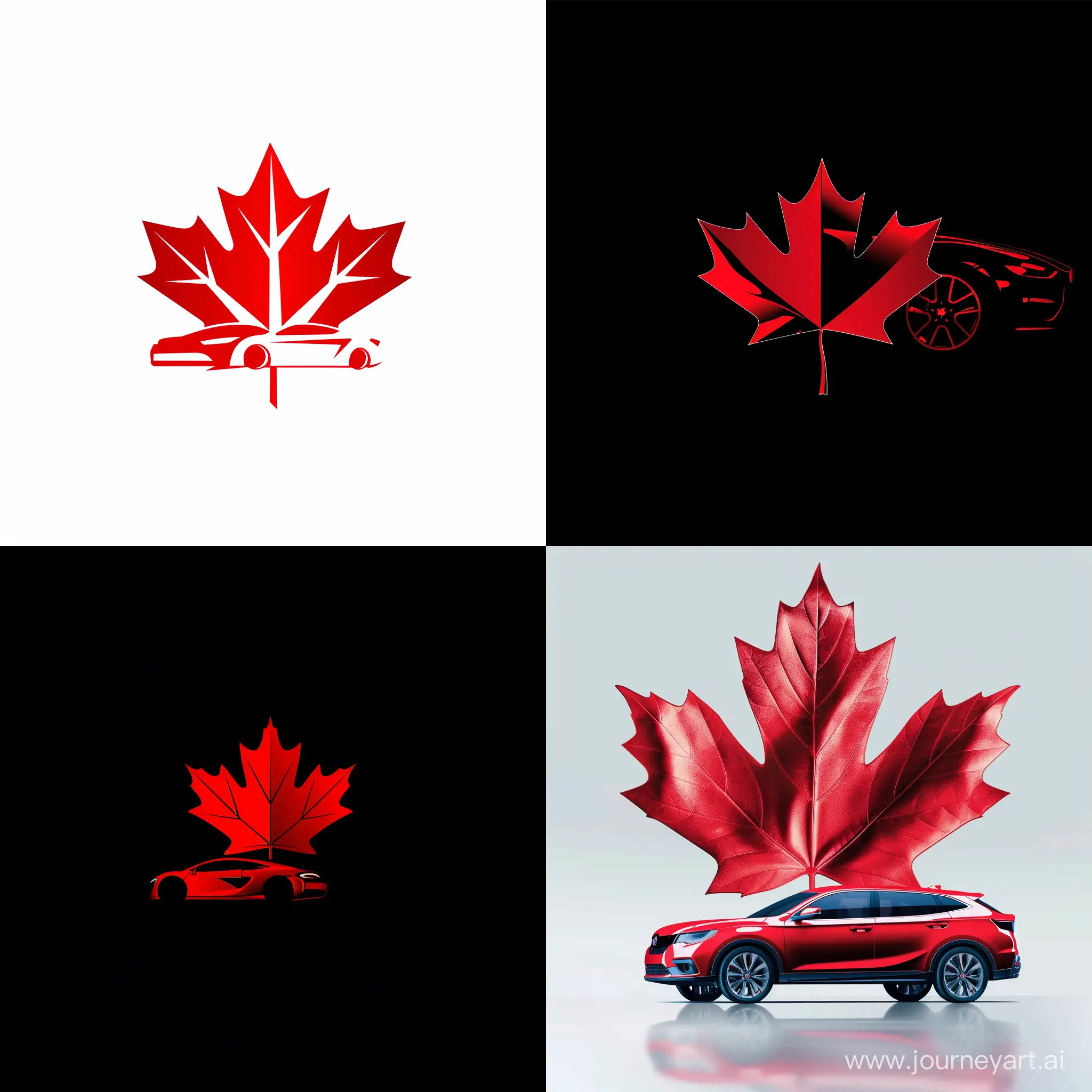 Логотип компании по продаже автомобилей, красный кленовы лист, автомобиль

