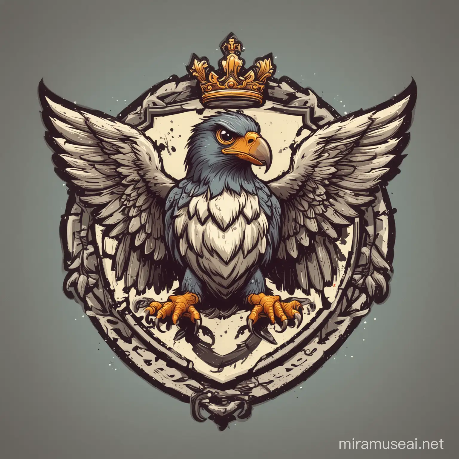a cartoon style crest with a cheeky falcon