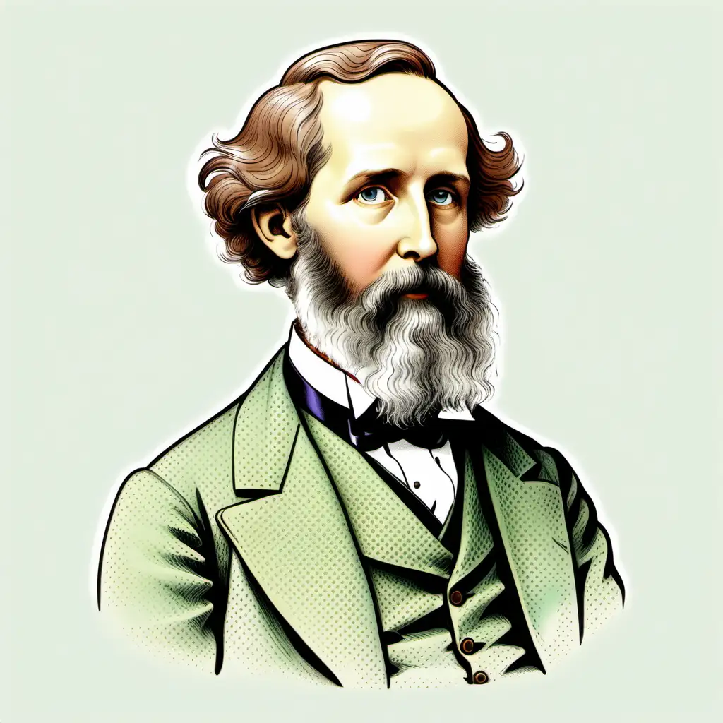 Cartoon Portrait of James Clerk Maxwell on a White Background