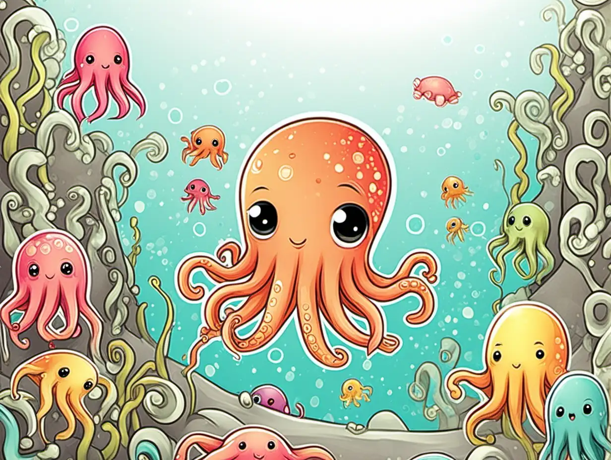 Adorable Kawaii Squid Delights Childrens Book Illustration