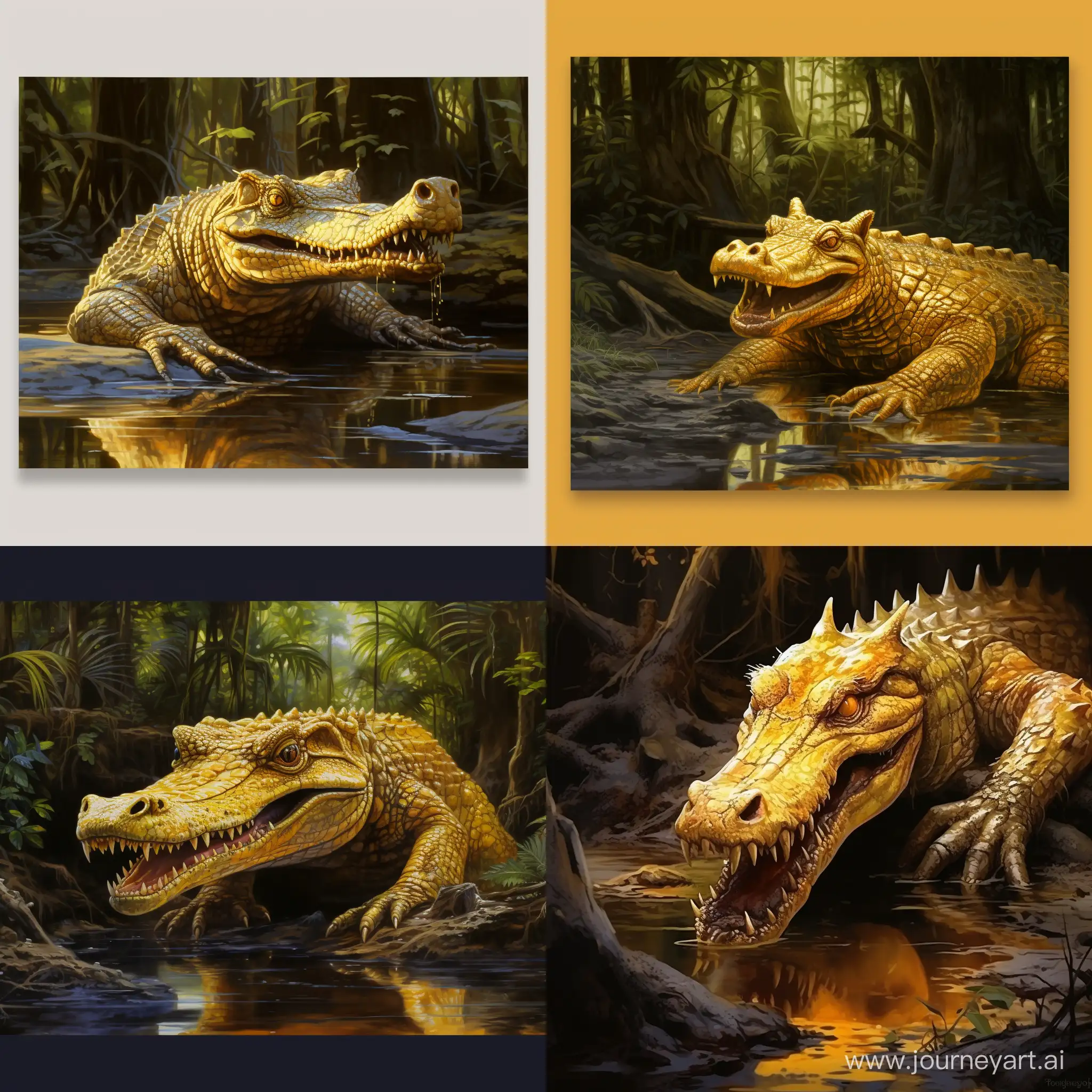 Enchanting-Golden-Crocodile-in-a-Swampy-Oasis