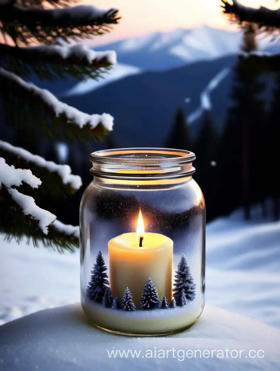 Snowy-Mountain-Landscape-with-Candle-in-a-Jar