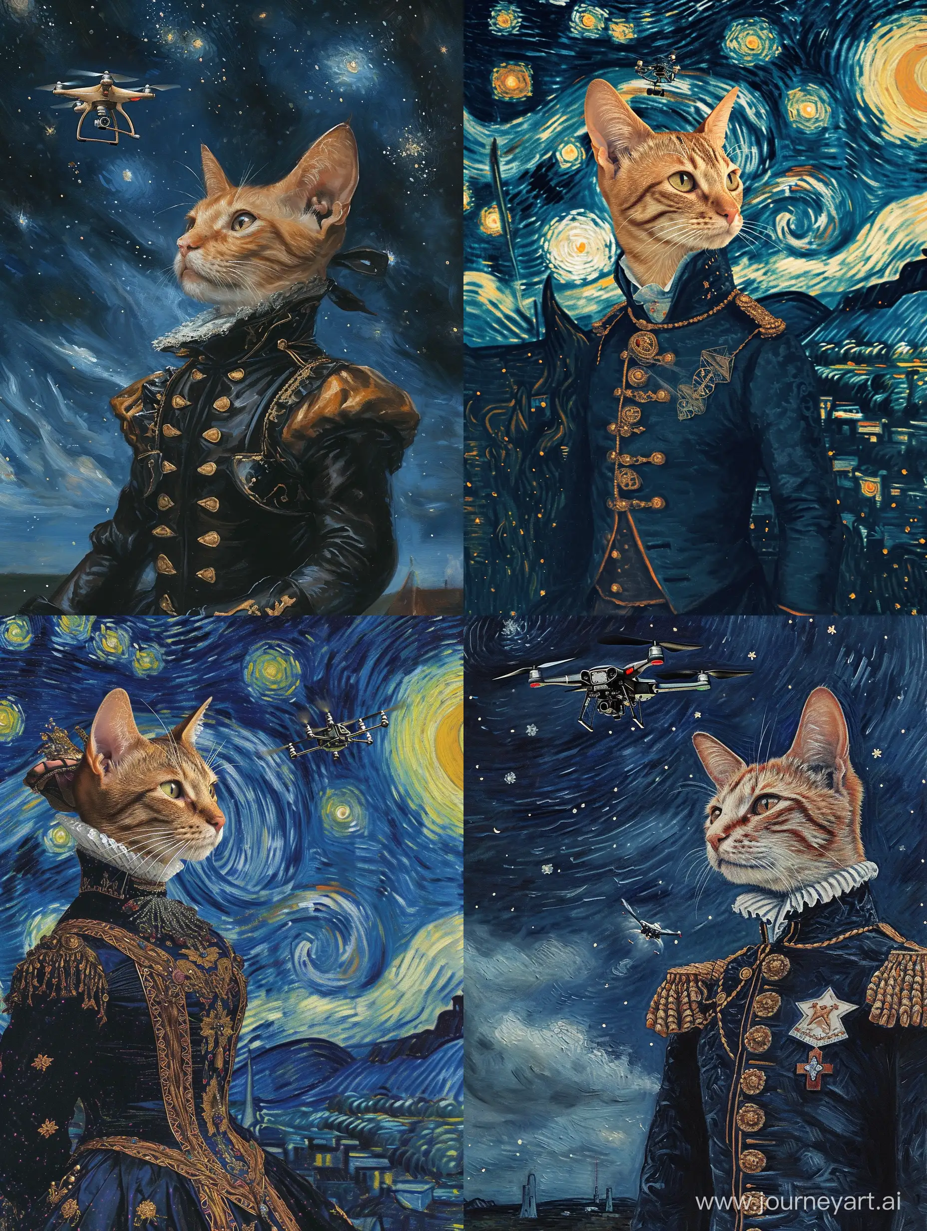 Victorian-Costumed-Anthropomorphic-Cat-Under-Starry-Sky