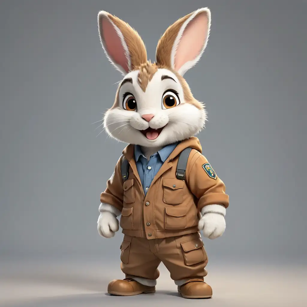 Happy Rabbit Engineer Wearing Cute Cartoon Clothes